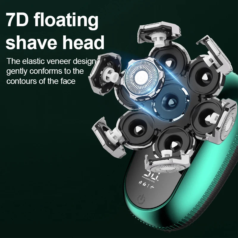 6 in 1 7D Floating Cutter Beard Electric Head Shaver for Bald Men USB Wireless Charging Trimmer Clipper