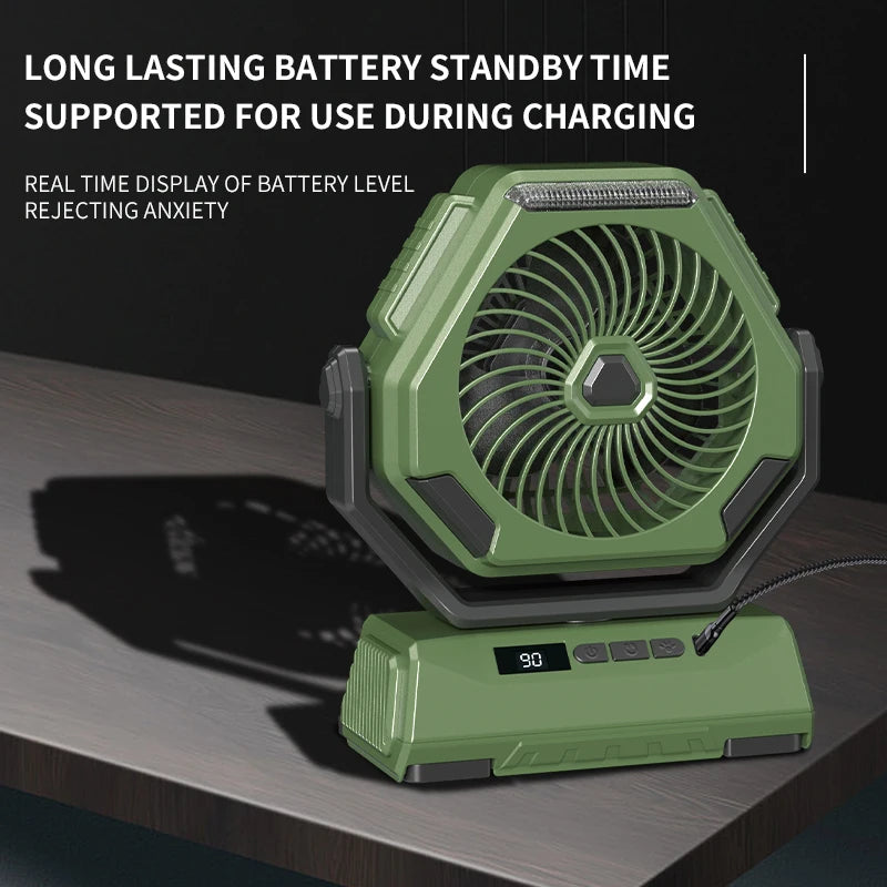 6000mAh Camping Fan Rechargeable Outdoor Fan Ceiling Oscillating Fan Portable Air Conditioner Air Cooler with Lighting