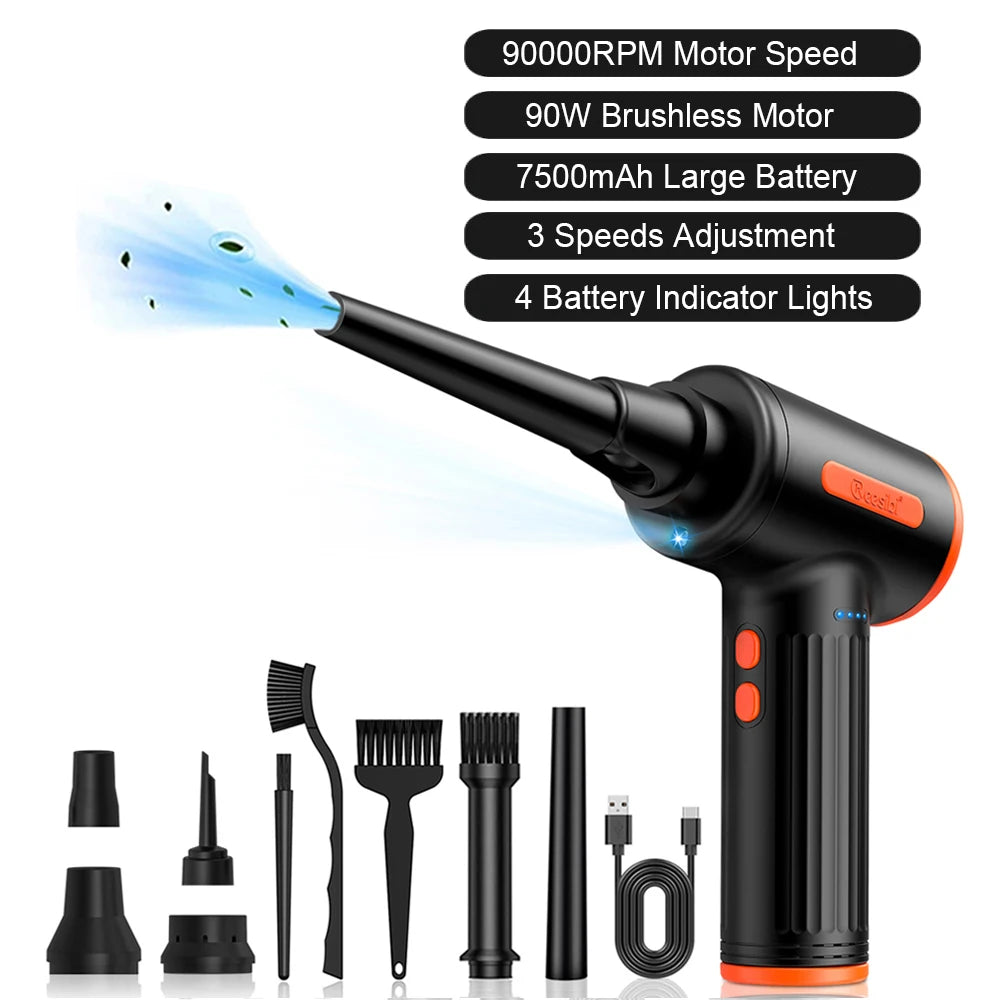 90000RPM Cordless Air Duster 90W Electric Wireless Gel Gun Blower Cleaner Brushless Motor for PC Computer Keyboard Car Laptop