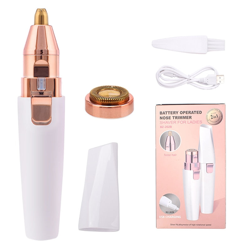 2 In 1 Electric Eyebrow Trimmer USB Rechargeable Hair Remover Women Shaver  LED Light Lady Epilator Razor Face Makeup Tool
