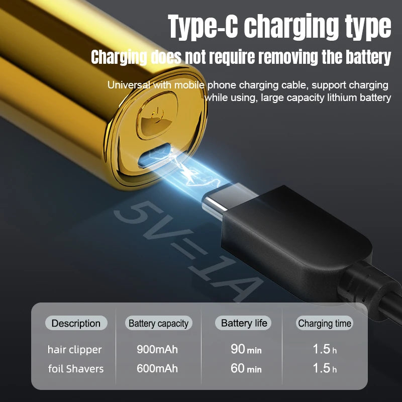 Hair Trimming Set Metal Body USB Charging Hair Clipper Deep Cleaning Intelligent Digital Display Shaver