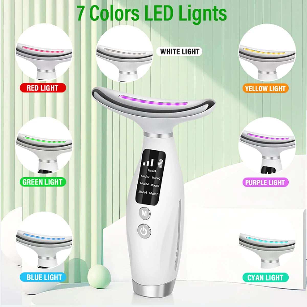 7 Colour Light Neck Instrument Face and Neck Whole Body Beauty Massage Three Gears 7 Modes with Screen Display