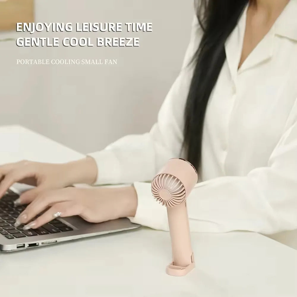 USB Rechargeable Mini Pocket Handheld Small Cooling Fan Portable Office Desktop Digital Display Cooler 3 Speed Foldable with Hook