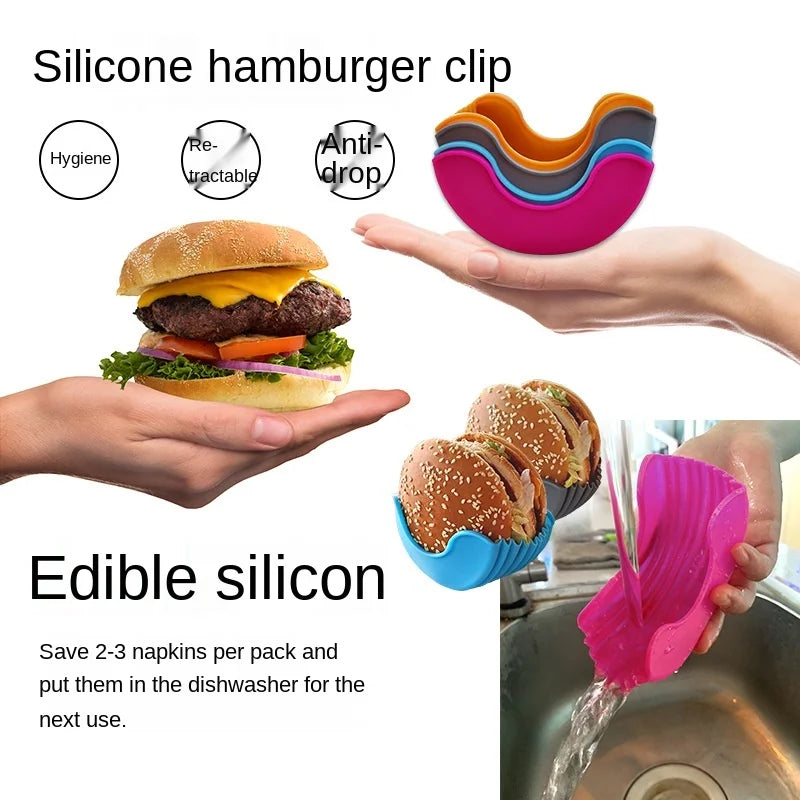 Adjustable 4Pcs Silicond Retractable Burger Fixed Box Hamburger Holder For 4 Inch Burger Buddy Reusable Clip Rack