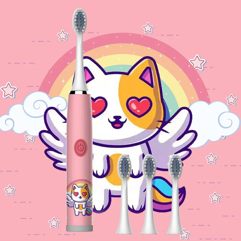 Kids Sonic Electric Toothbrush Colorful Cartoon For Kids Ultrasonic Soft Fur Automatic Waterproof With Replacement Heads
