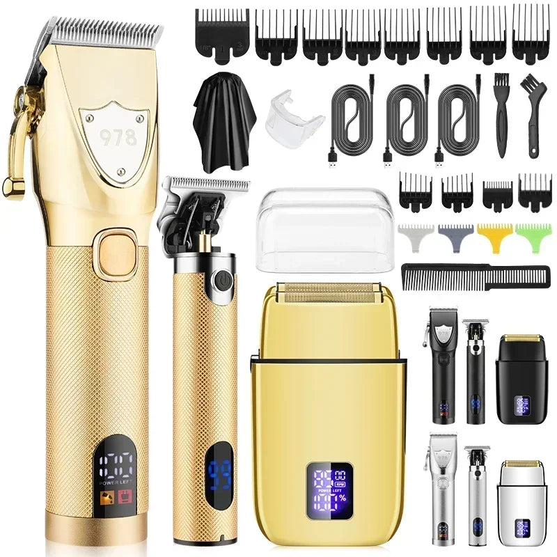 Hair Trimmer for Men Metal Body  Hair Clipper LCD Digital Display Men's Oil Engraving Electric Razor Set