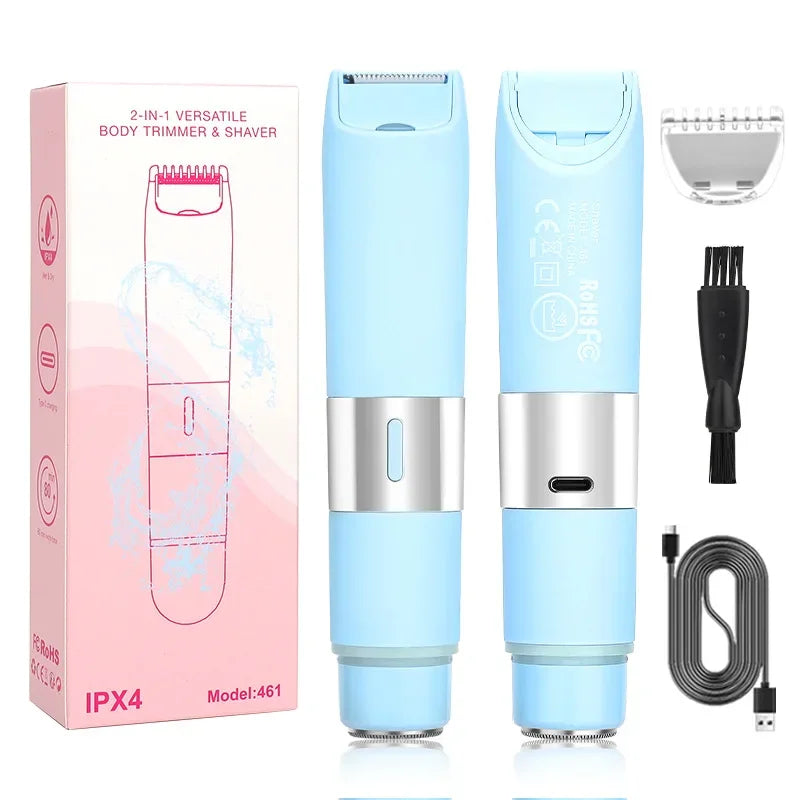 Electric Bikini Trimmer for Women - 2 in 1 Electric Lady Clipper Pubic Hair Groomer Painless Hair Removal Razor Body Shaver