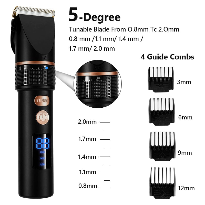 Electric Hair Clipper Rechargeable Hair Trimmer Titanium Ceramic Blade Salon For Men Hair Cutting Barber Machine LCD Display