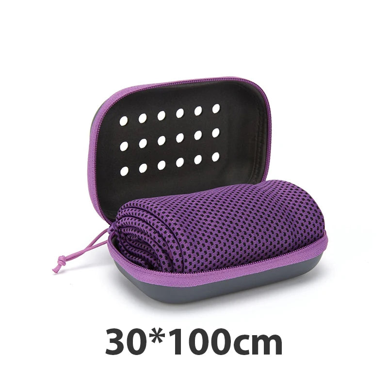 Quick Drying Cooling Towel Soft Breathable Chilly Sweat Absorption Cold Towel with Storage Box Sports Running Yoga Gym Club