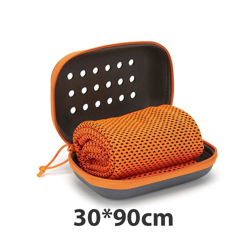 Quick Drying Cooling Towel Soft Breathable Chilly Sweat Absorption Cold Towel with Storage Box Sports Running Yoga Gym Club