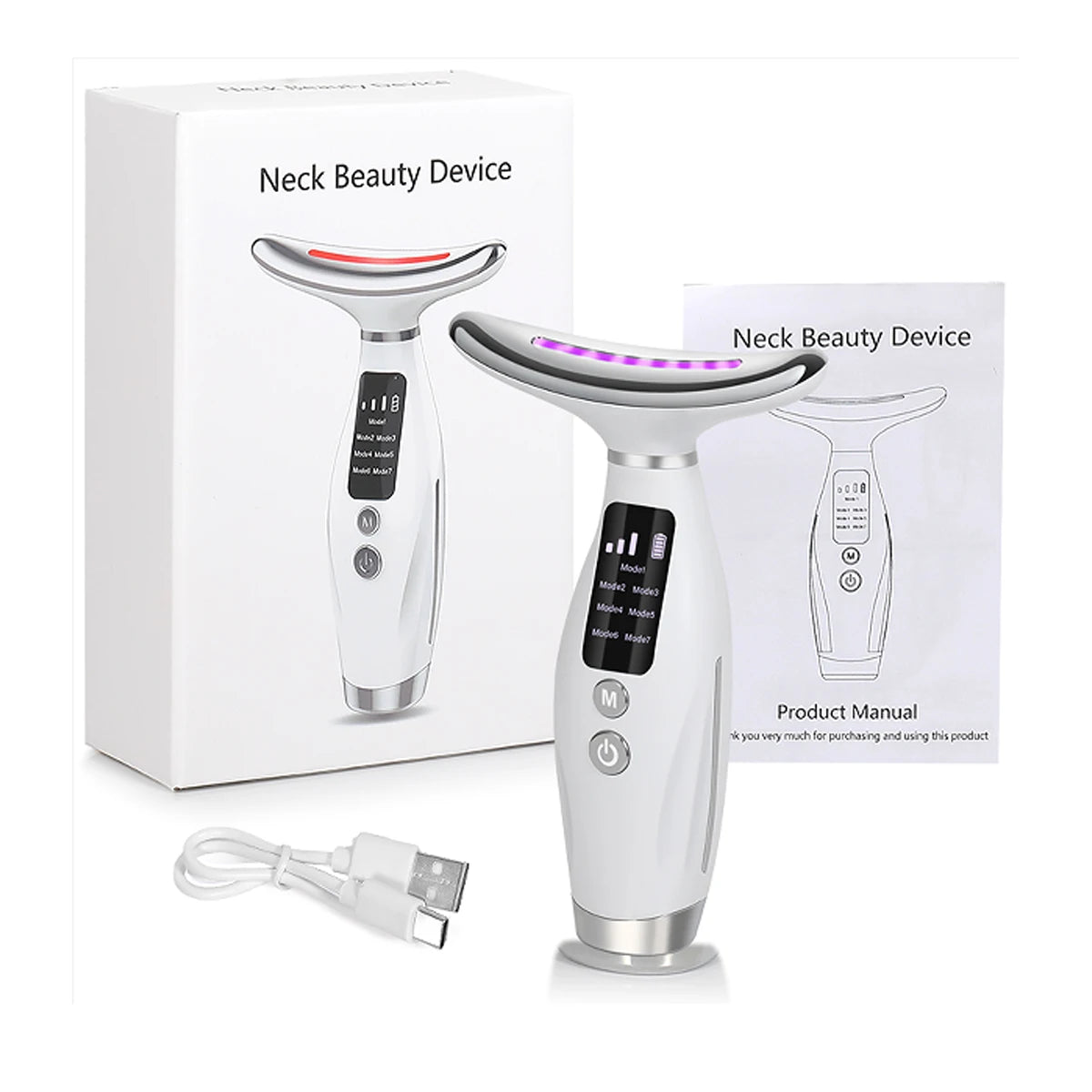 7 Colour Light Neck Instrument Face and Neck Whole Body Beauty Massage Three Gears 7 Modes with Screen Display