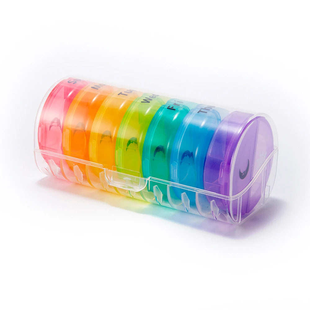 Pill Box Organizer Plastic Storage Box Container Portable Medicine Pill's Case Weekly Pillbox Hat for Tablets Rainbow 7 Days