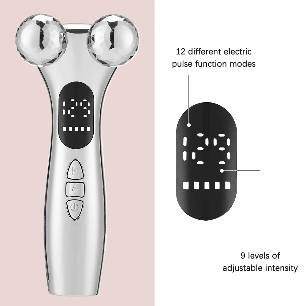 4D Roller Electric Micro-current Facial Lifting Massager LED Display Beauty Devices Skin Tighten V-Face Double Chin Remover