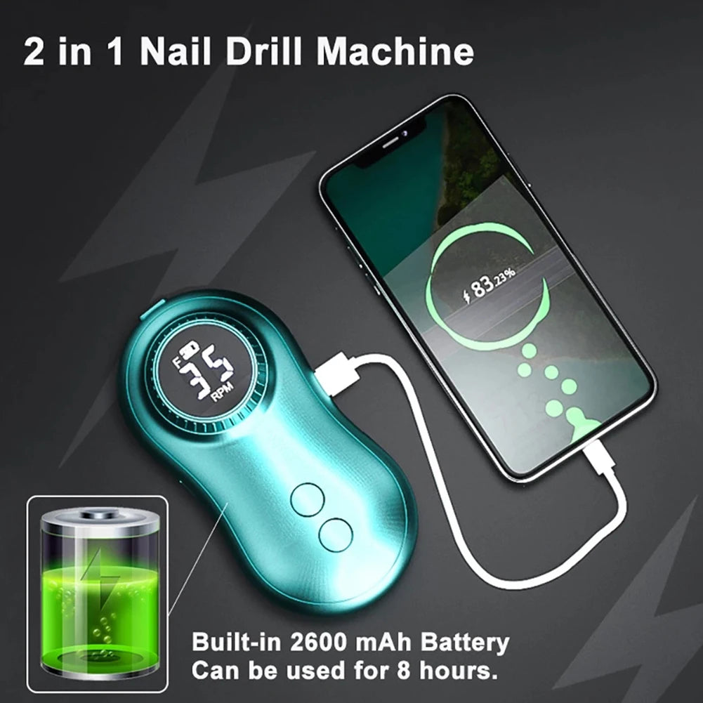 35000 RPM Electric Nail Polish Drill Mini 2 in 1 Electric Nail File With LCD Display USB Charge Professional Tool