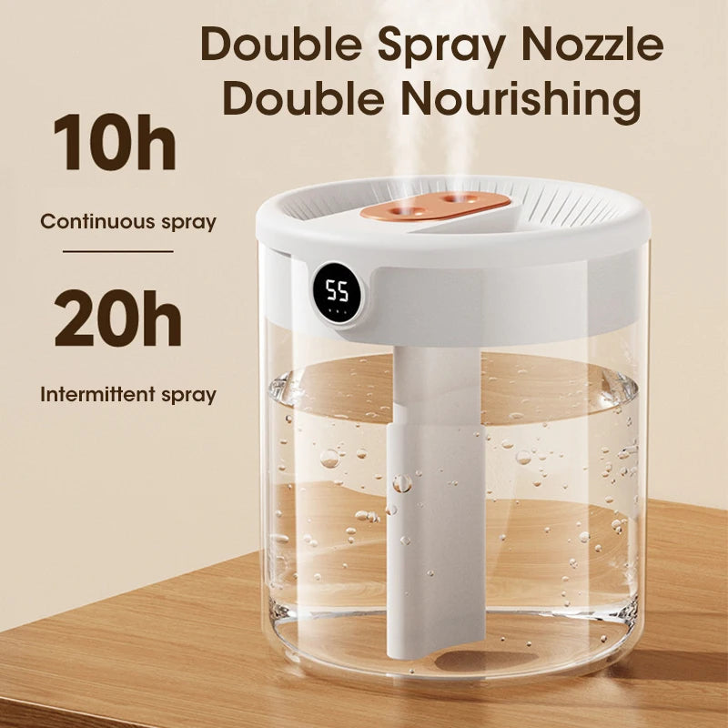2L Air Humidifier Large Capacity With LCD Humidity Display Night Light Double Nozzle Aroma Essential Oil Diffuser For Home Office