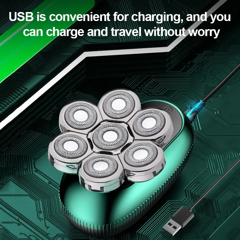 6 in 1 7D Floating Cutter Beard Electric Head Shaver for Bald Men USB Wireless Charging Trimmer Clipper