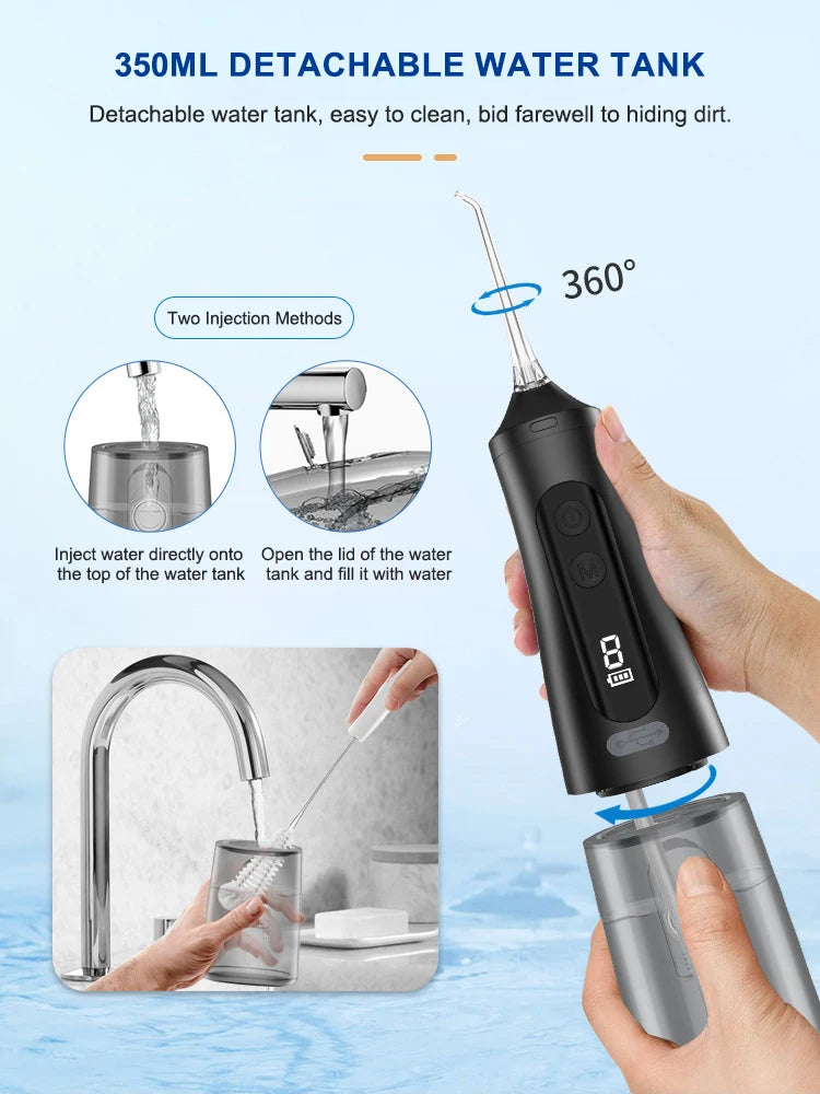 9Mode Portable Oral Irrigator Smart Display Dental Water Flosser Rechargeable Water Jet Floss Tooth Pick 350ML Teeth CleanerIPX7