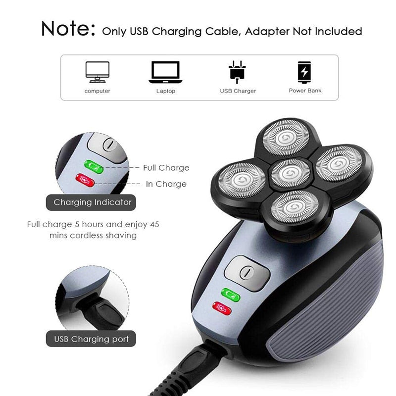 IPX7 High Quality 5 in 1 Men's Electric Shaver Waterproof USB Rechargeable Shaver Hair Trimmer Beard Trimmer Wet & Dry Razor