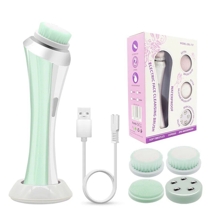 4 in 1 Electric Facial Cleanser Wash Face Cleaning Machine Skin Pore Cleaner Body Cleansing Massage Mini Beauty Massager Brush