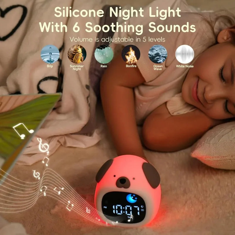 Alarm Clock for Teenager Puppy-Shape Toddler Sleep Training Clock Cute Touch Night Light for Teenager Bedroom