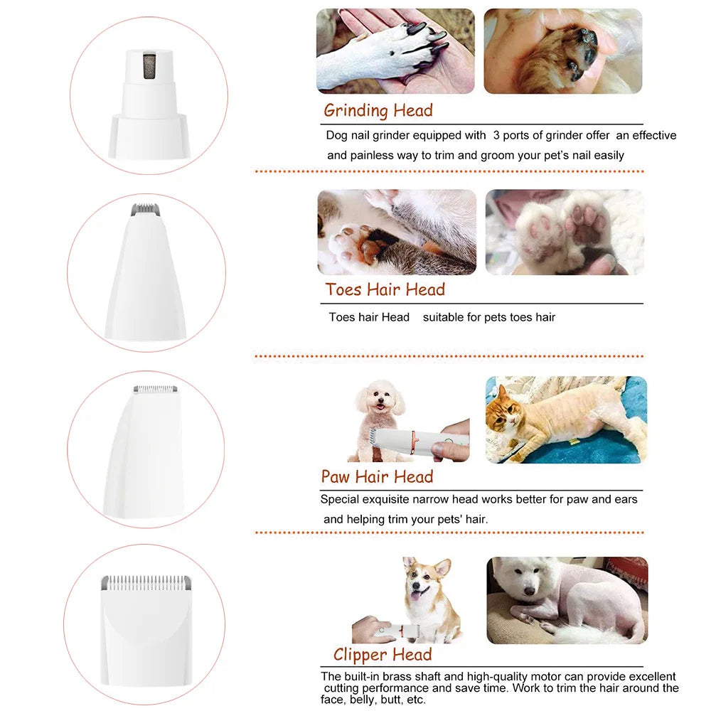 Dog Hair Cutting Machine Cat Dog Nail Cutter Professional 4 in 1 Pet Electric Shaver Silent Puppy Hair Care Supplies