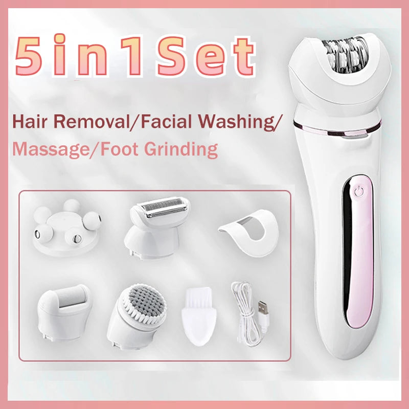 5 in 1 Hair Removal Epilator Electric Shaver for Women Rechargeable Body Massager Razor Bikini Beard Trimmer Foot Grinder