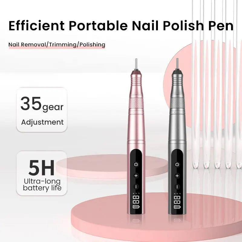35000RPM Nail Drill Professional Rechargeable Cordless Electric File Portable LED Screen Kit