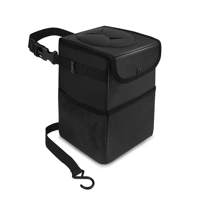 Car Trash Can With Lid Car Trash Bag Hanging With Storage Pockets Collapsible And Portable Car Garbage Bin