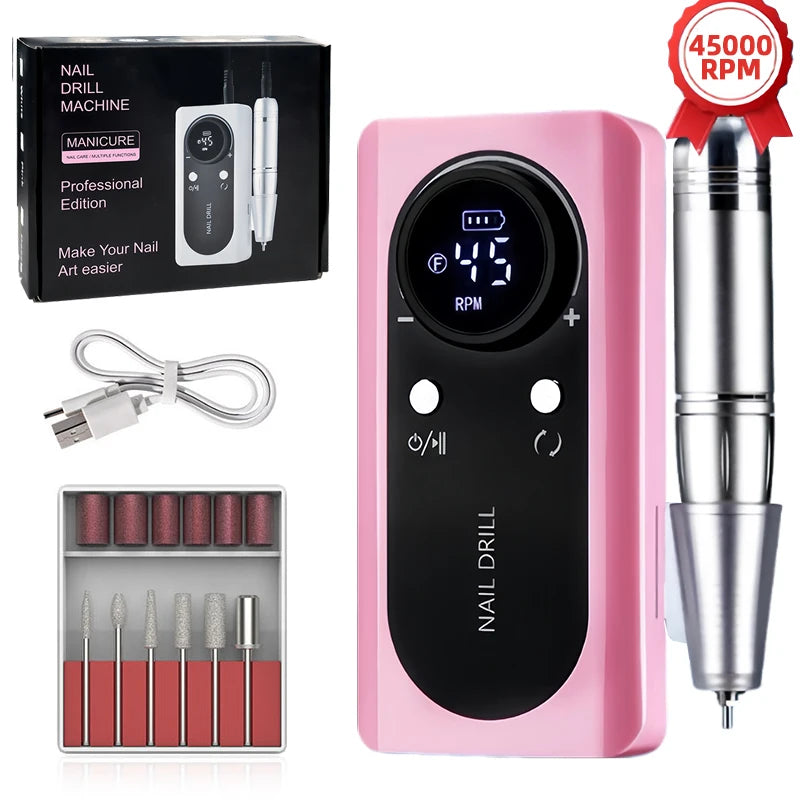 45000RPM Nail Drill Machine Kit Rechargeable Nail Sander Machine With Pause Mode Professional Electric Nail File for Manicure