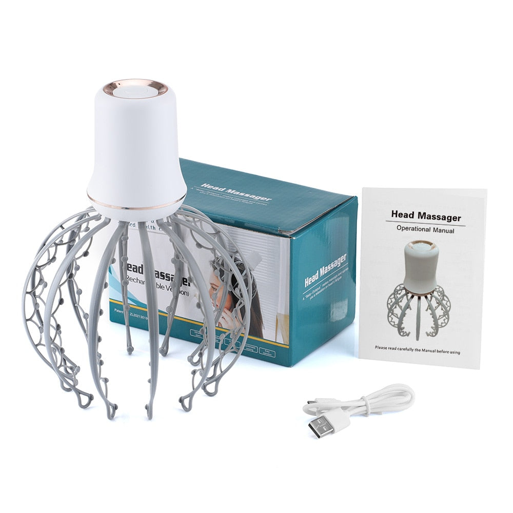 Electric Octopus Claw Scalp Massager Stress Relief Head Scratcher Stress Relief and Hair Stimulation Hands-Free USB