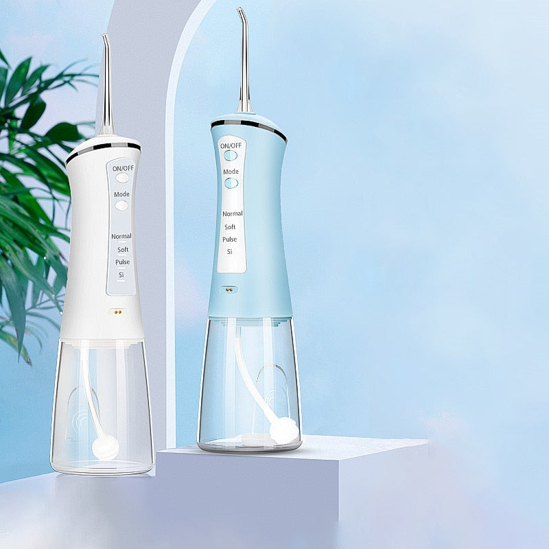 Oral Irrigator Rechargeable USB Water Flosser Portable Dental Water Jet Floss Pick Waterproof 300ML Teeth Cleaner 4 Nozzles