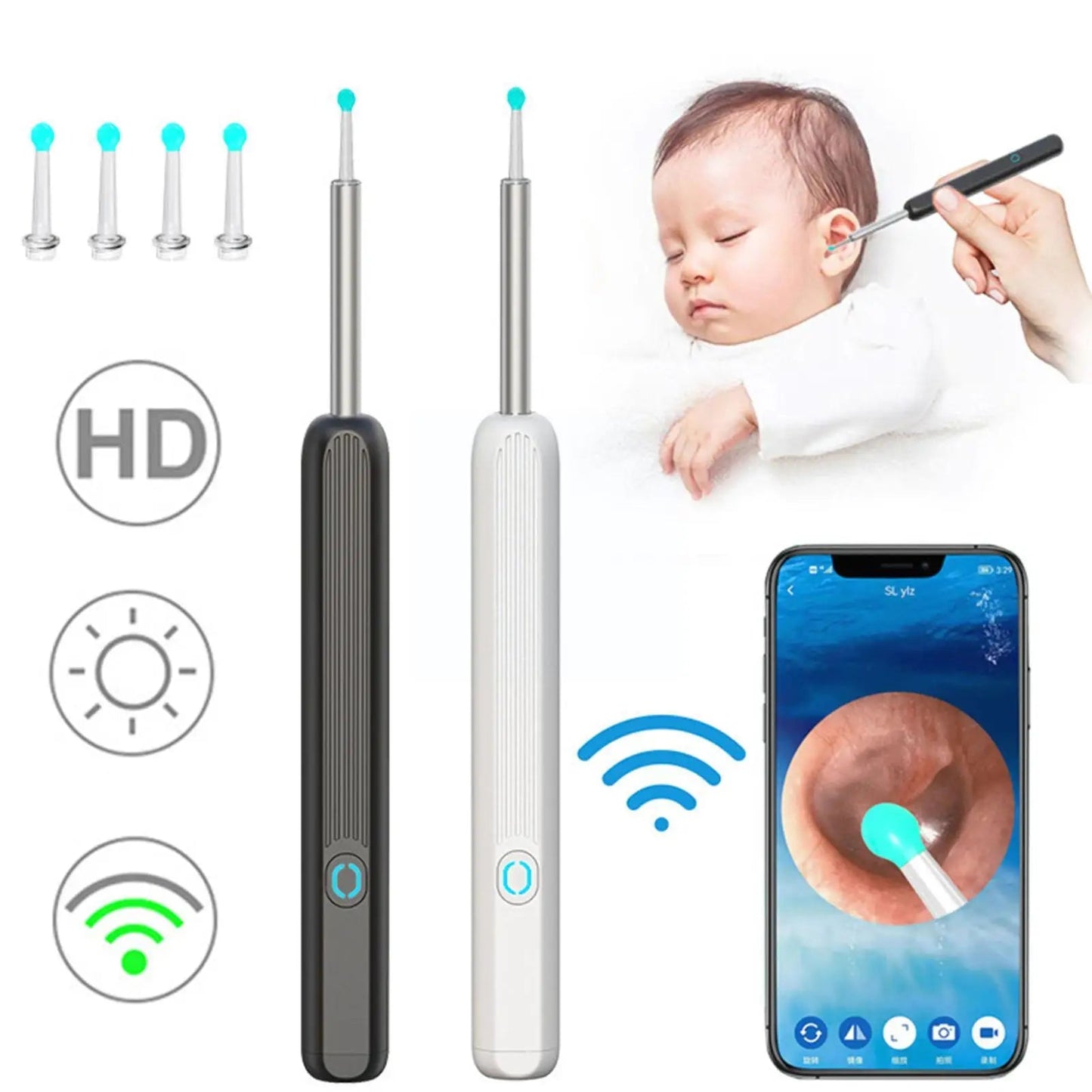 Wi -Fi Visible Wax Elimination Spoon USB 1080P HD Load Otoscope Ear Cleaner Ear Wax Removal Tool Suitable for Android IOS