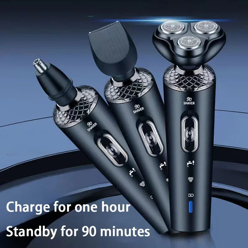 Electric Shaver 3 in 1 Multifunctional Portable Waterproof Men Smart Trimmer Shaver Type-C Charging Rotary Machine Razor