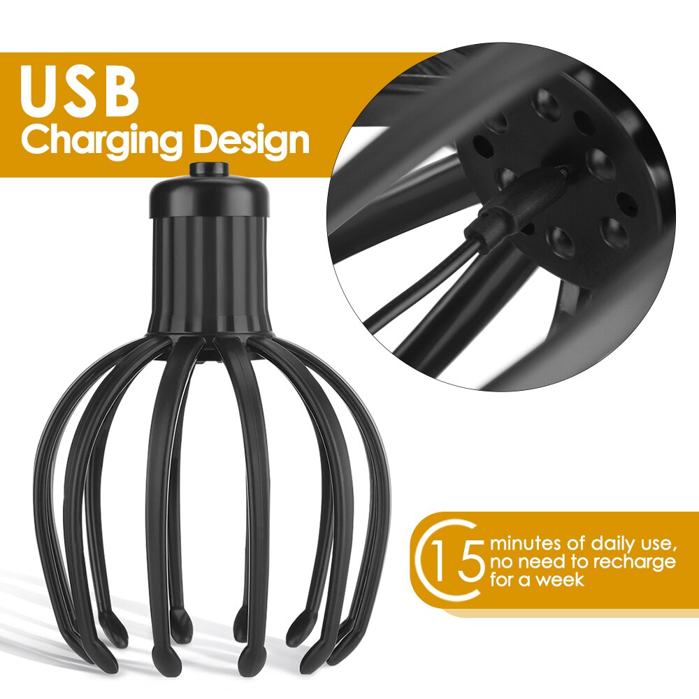 Electric Octopus 12 Claws Scalp Massager Hands Free 3 Modes Head Scratcher Relief Hair Stimulation Rechargeable Stress Relief