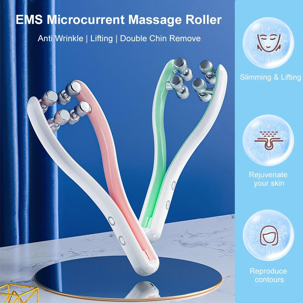 EMS Face Massager Facial Lift Up Machine Microcurrent Cellulite Double Chin Remover Face Massage Roller Skin Tightening Device