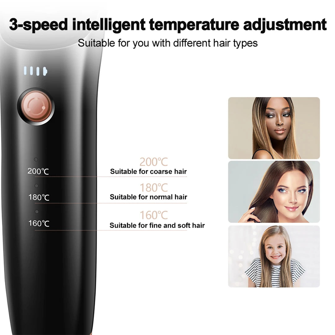 Wireless Hair Straightening Brush USB Charging Hot Comb Iron 3 Temperature Settings Electric Anti-ironing Comb