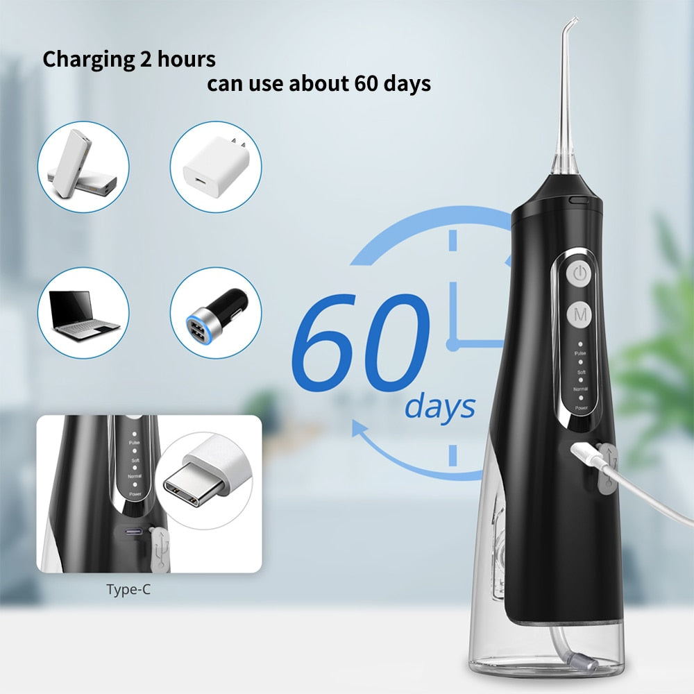 Newest Portable Oral Irrigator USB Charging Electric Dental Water Jet Flosser 310ml Water Tank Waterproof Tooth Pick Floss 4 Tip