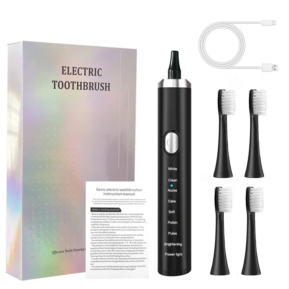 Electric Sonic Toothbrush USB Rechargeable Adult 360 Days Long Battery Life with 4 Replacement Heads Gift