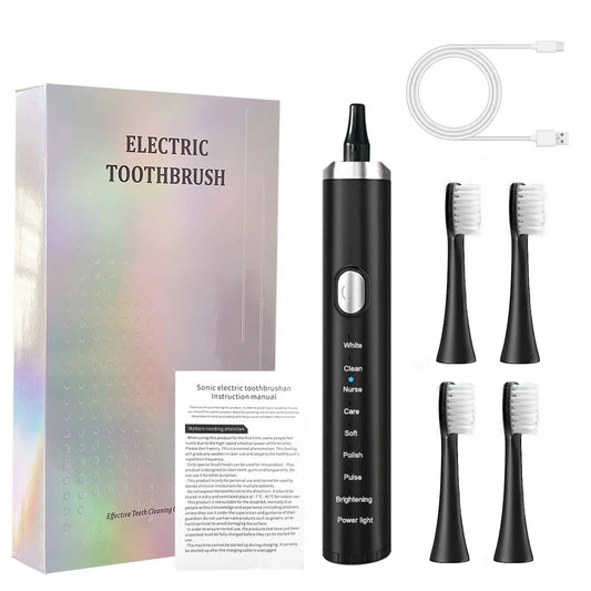 Electric Sonic Toothbrush USB Rechargeable Adult 360 Days Long Battery Life with 4 Replacement Heads Gift