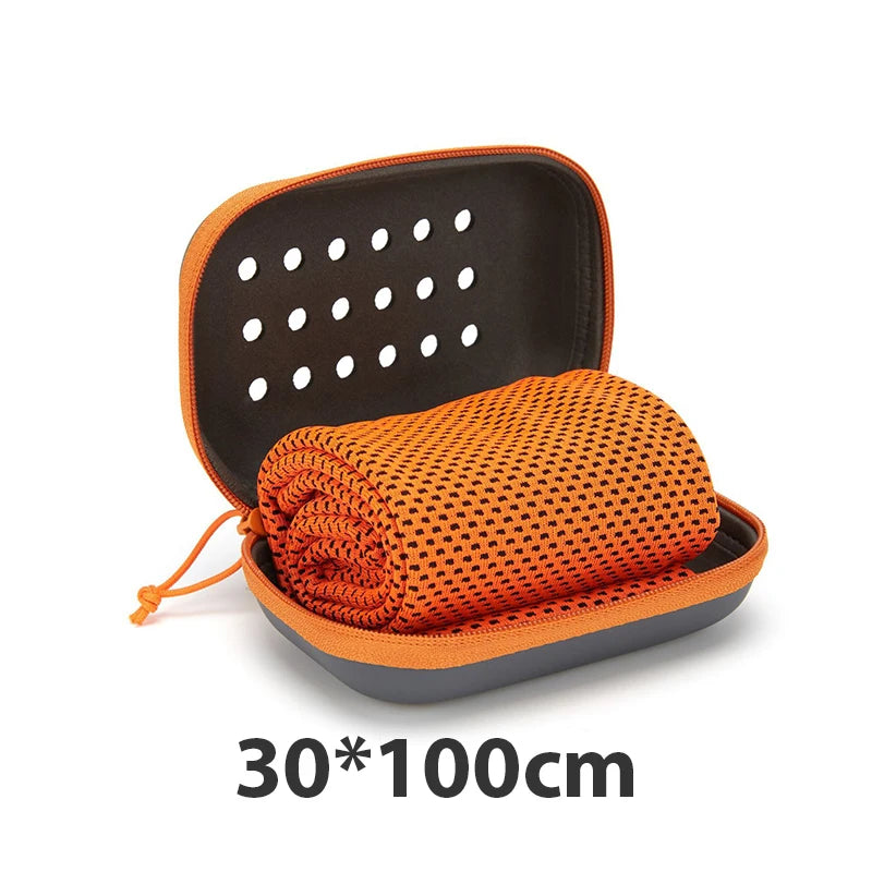 Quick Drying Cooling Towel Soft Breathable Chilly Sweat Absorption Cold Towel with Storage Box Sports Running Yoga Gym Club