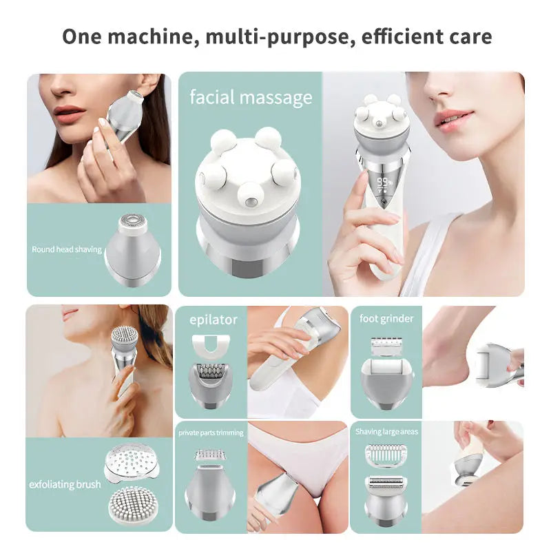 Razor for Women 7 in 1 Painless Wet & Dry Women Shaver for Arm Underarm Bikini Legs Replaceable Heads USB Charging