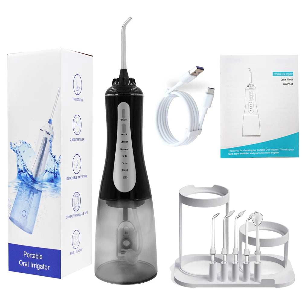 Dental Water Flosser Oral Irrigator with Storage Holder Portable Teeth Cleaning Jet Toothpick Mouth Washing Machine 6 Jet 350ml