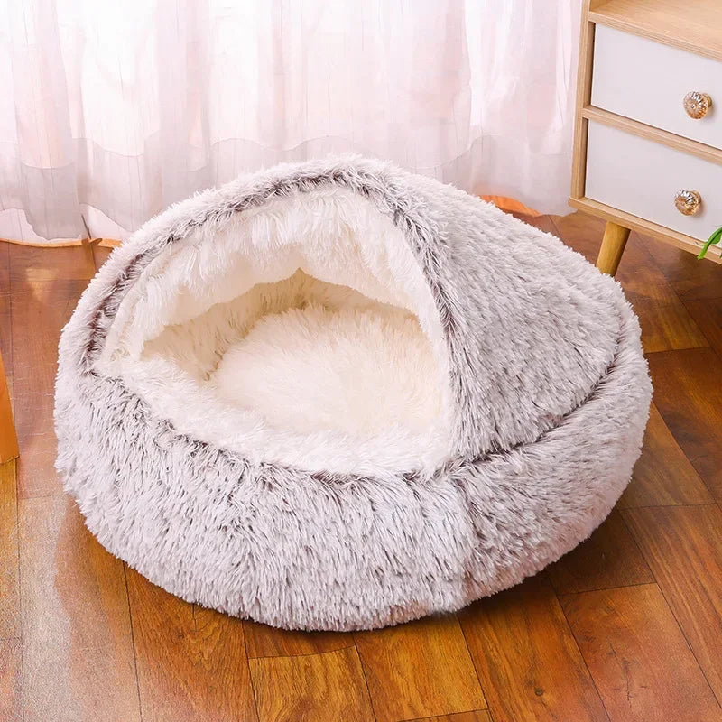 Plush Round Cat Bed Pet Mattress Warm Soft and Comfortable Basket Cat and Dog 2-in-1 Small Dog Sleeping Bag Nest