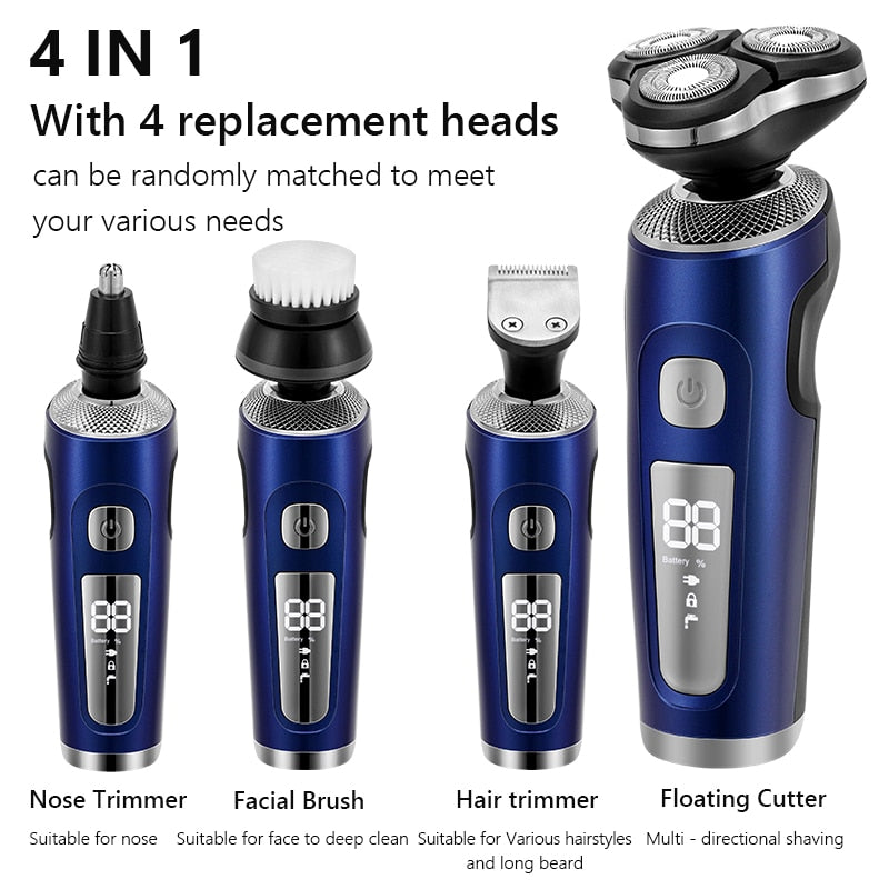 4 in 1 Electric Shaver 3D Floating Cutters USB Fast Charge Shaving Razor Machine for Men Blades Portable Beard Trimmer Clipper
