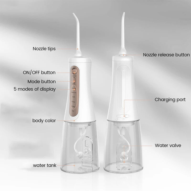 Oral Irrigator USB Rechargeable Water Flosser Portable Dental Water Jet 350ML Water Tank Waterproof 5 Model Teeth Cleaner 6 Jet