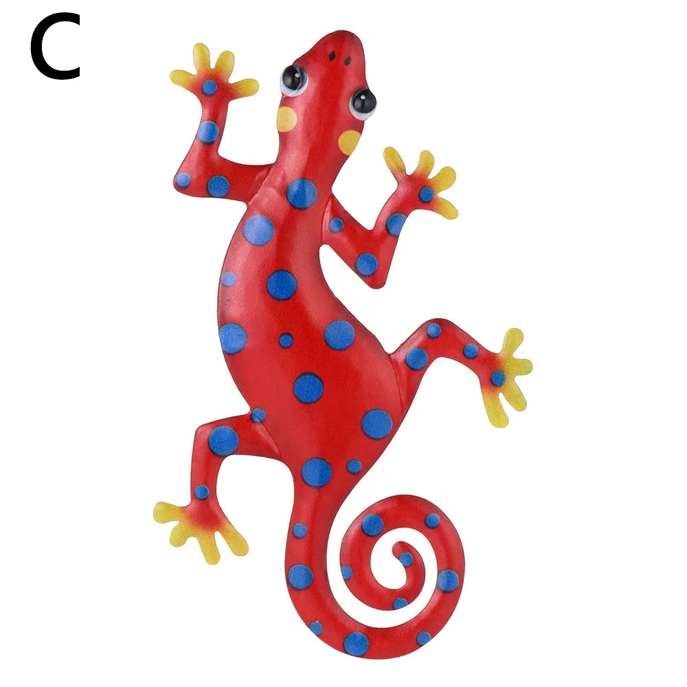 Metal Gecko Wall Decor Art Craft Inspirational Sculpture Hang Indoor Outdoor Home Garden Bedroom Office Landscape Decoration