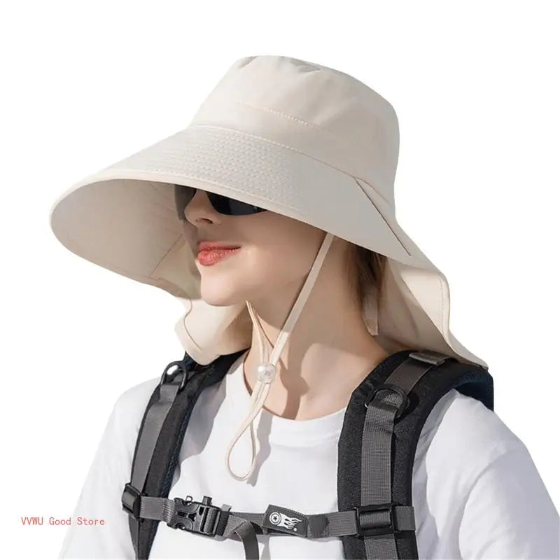 Hat With Neck Flap Hiking With Ponytail Hole Fishing Bucket Available in 7 Colors Sun Protection Dirt Resistant