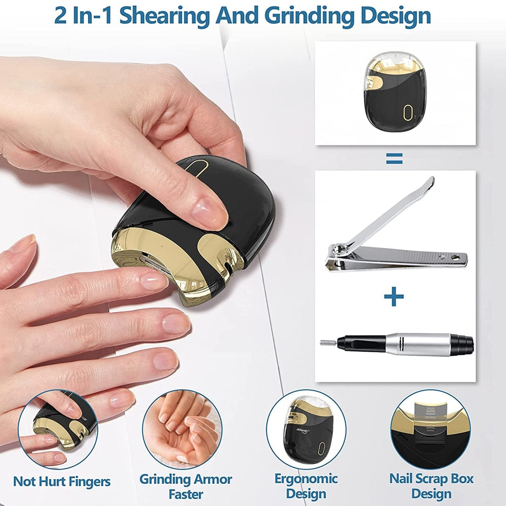 2 in 1 Shearing & Grinding Electric Nail Trimmer Nail File Kid Adult Automatic Nail Clipper Toe & Fingernail Care Manicure Tool