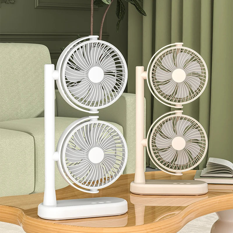 Dual Head Fan with Adjustable Air Speed and Direction USB Powered Convenient Desktop Fan
