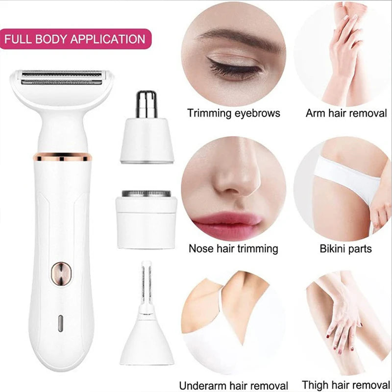 Electric Razor for Women 4-in-1 Lady Electric Shaver for Face Nose Legs and Underarm Bikini Trimmer for Women Wet & Dry Painless